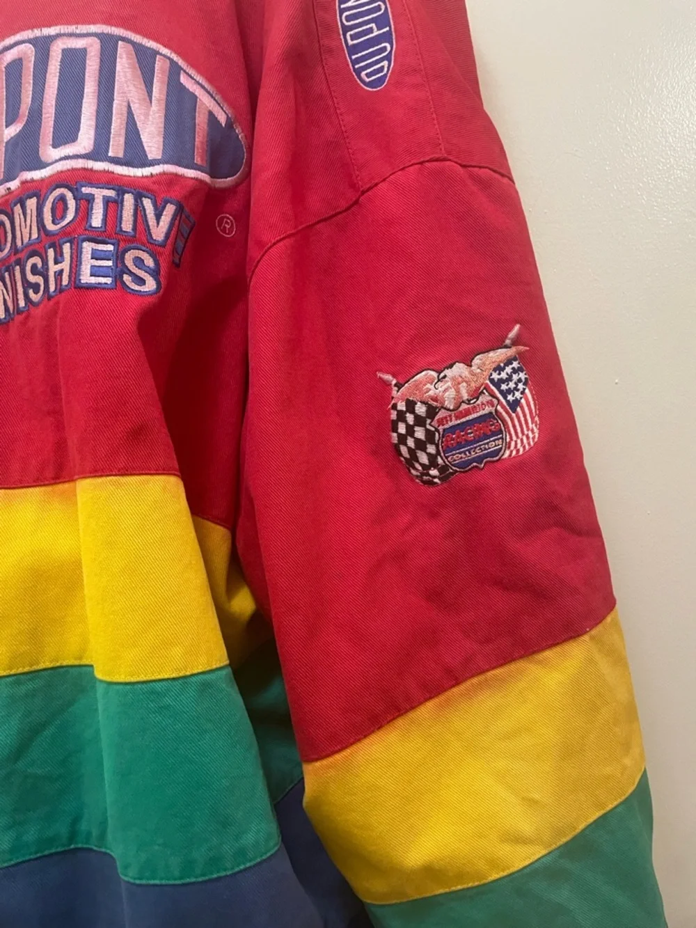 Colorblocked Red Yellow Purple Racing Jacket with Eagle Patch NASCAR DuPont Auto - Picture 8 of 9